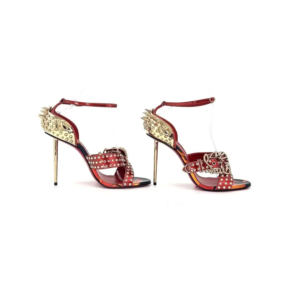 Christian Louboutin Wosandal Pic 100 Rodeo Fire Red Spike High Heel Sandals 39